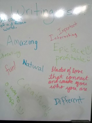 Look at all the great ways students finished the sentence "Writing is..." (I threw profitable in there to be funny).