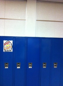 The location of my locker. The old, taller yellow lockers have been removed and replaced with these short, blue versions. My locker was to the left of that beam. A trash can or fire extinguisher (I can't remember which) was located right in front of the beam, which gave me a little extra elbow room, for which I was forever grateful. Ben's locker was to the right of the beam. I will also be forever grateful that Ben was my locker neighbor.