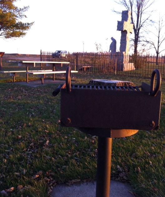Because nothing says family picnic like the site of a massacre. I found the presence of this picnic table and grill odd.