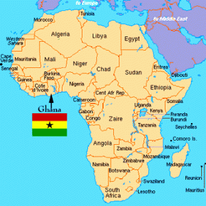 I'm going to England, so why is there a map of Africa showing Ghana? (Also, look for Tanzania on the eastern coast). Read on!