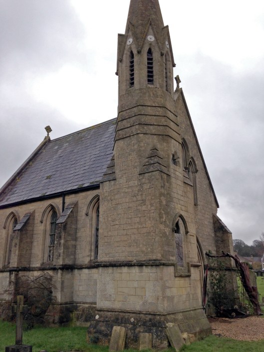 The church. When I walked past, it appeared to be set up as a blacksmith shop; a blacksmith van was parked in front. There were no pews, no altar, no nothing, so I'm not sure if it really is used as a shop or if it was temporary because they were making repairs.