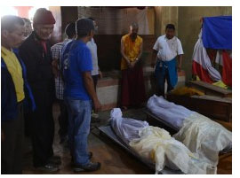 From Huffington Post. Bodies of sherpas killed in a recent avalanche on Mt. Everest, Nepal.