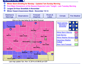 In Mankato, we're right on the edge of the winter storm warning.